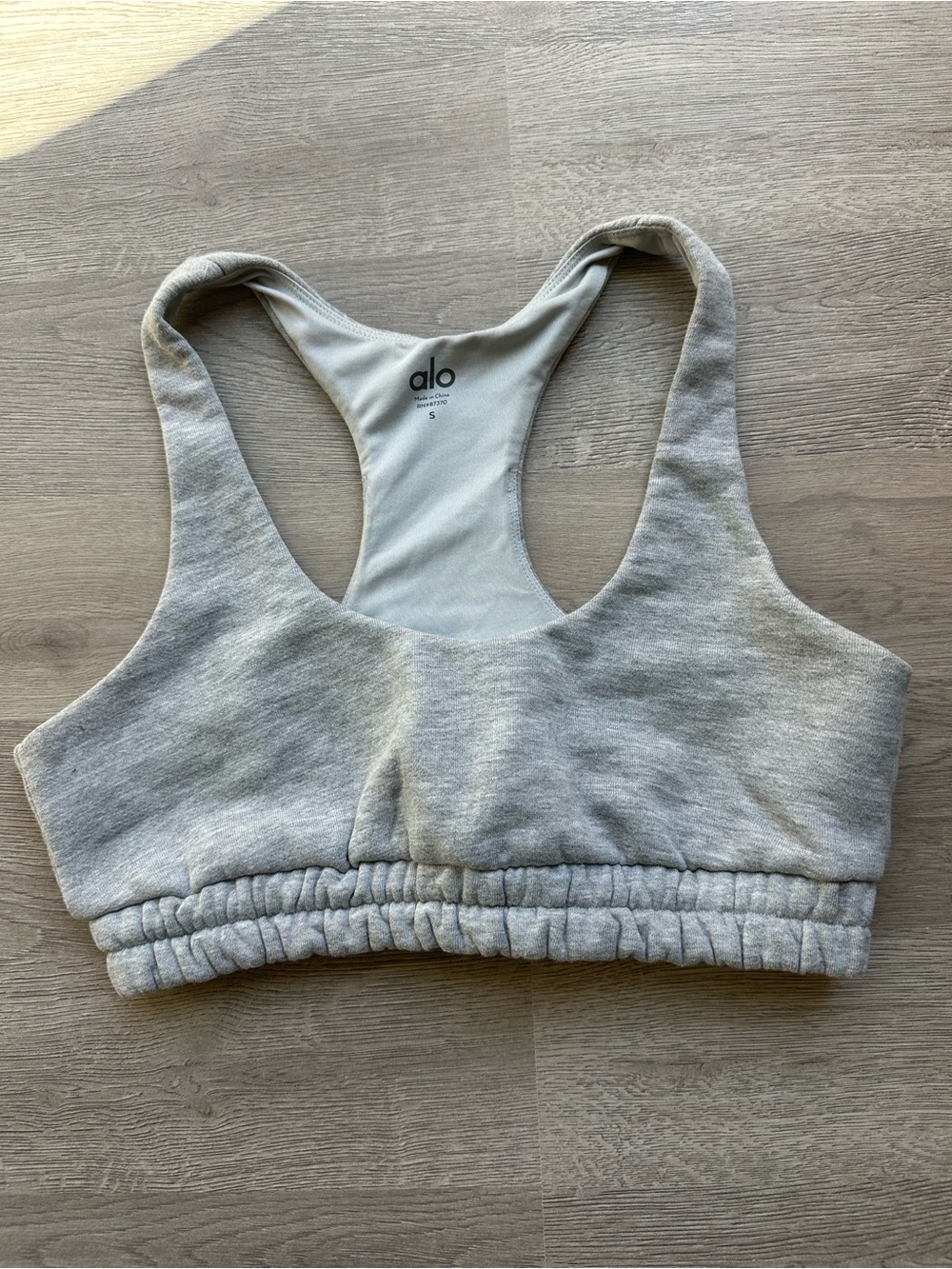 ALO Yoga Light Gray Racerback Sports Bra with Elastic Band